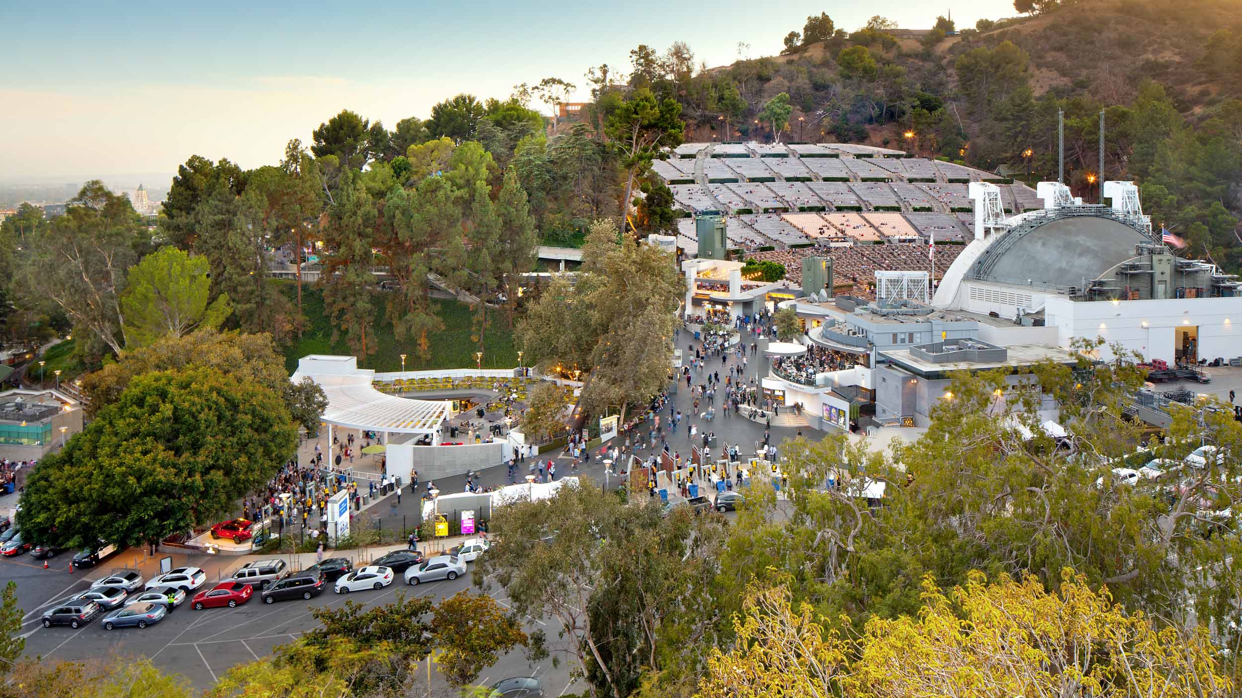 Aerial of entertainment venue at Hollywood Bowl